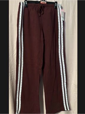 Zoe + Liv Maroon Track Pants with White Lace Side Stripes